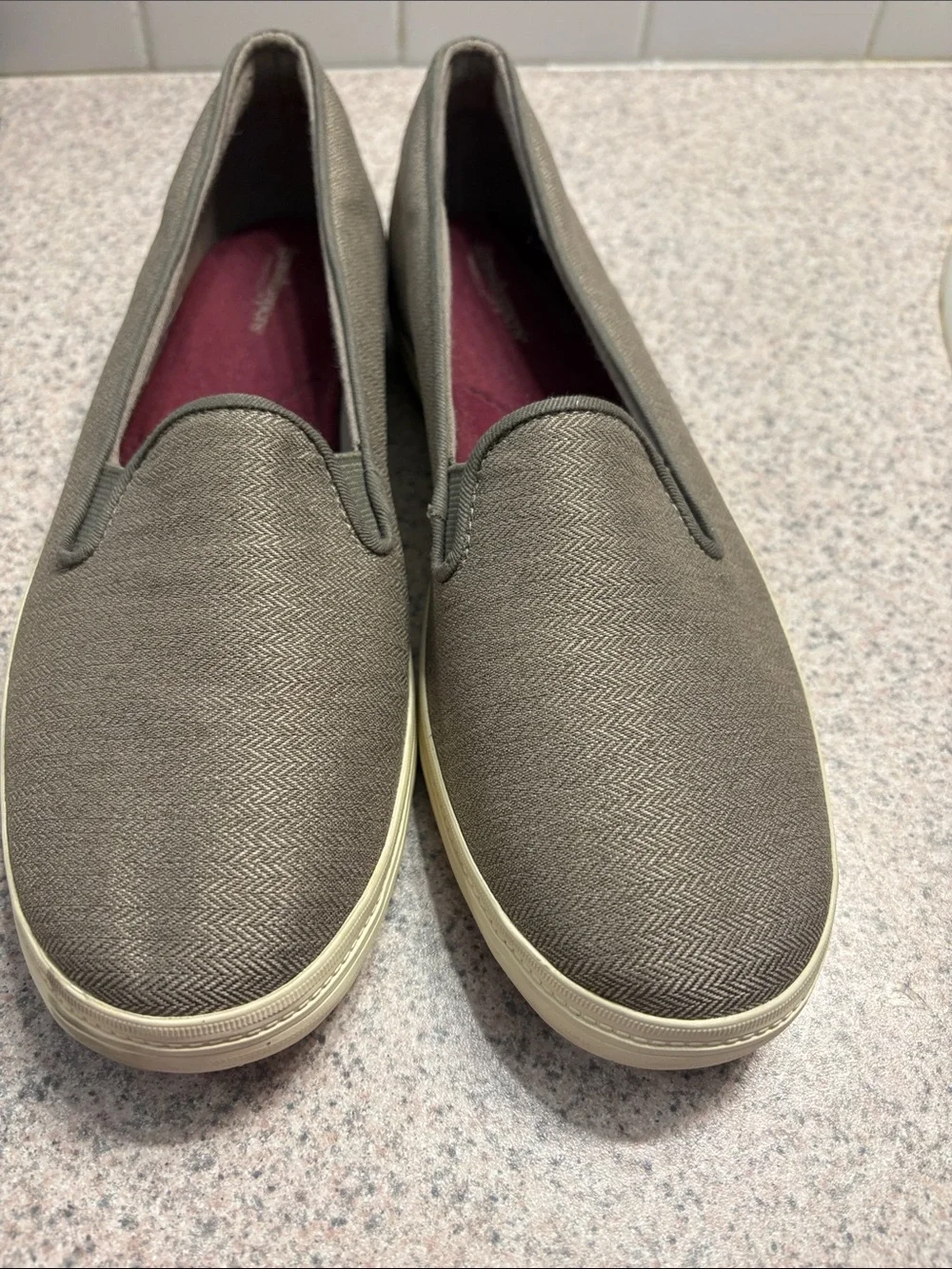 Keds Olive Textured Slip-On Flats with Burgundy Insole